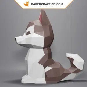 Bébé husky marron et blanc papercraft 3D