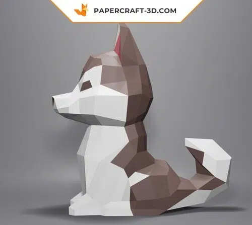 Bébé husky marron et blanc papercraft 3D