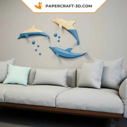 Papercraft de dauphins sautant en origami 3D