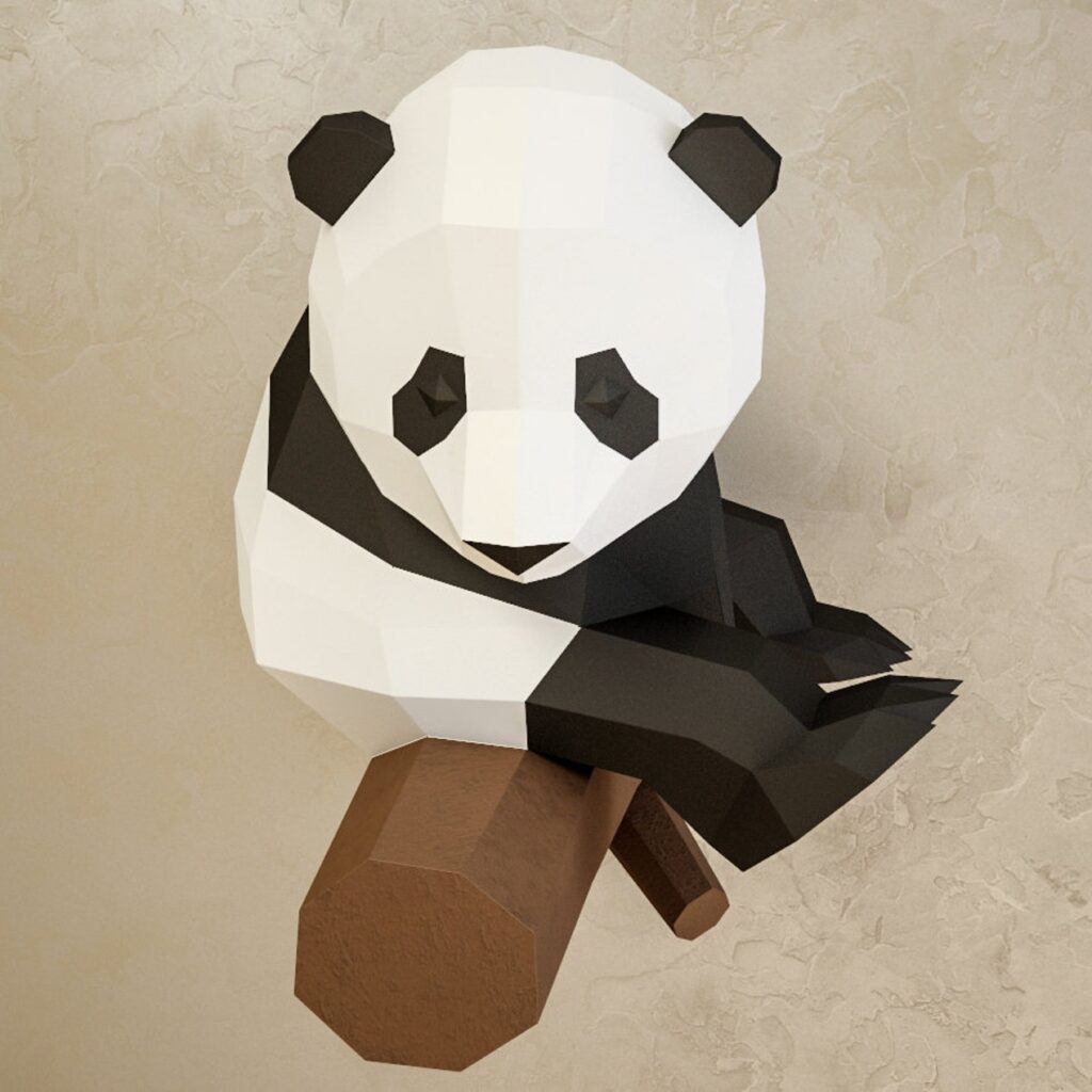 Papercraft panda sur sa branche en origami 3D