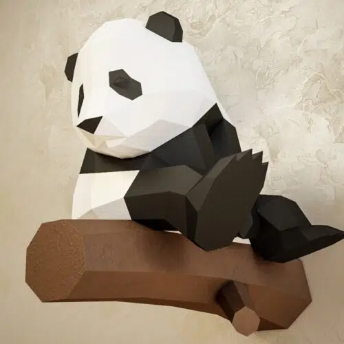 Papercraft panda sur sa branche en origami 3D