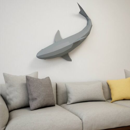 Papercraft de requin gris entier mural en origami 3D