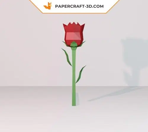 Rose rouge en papier papercraft 3D