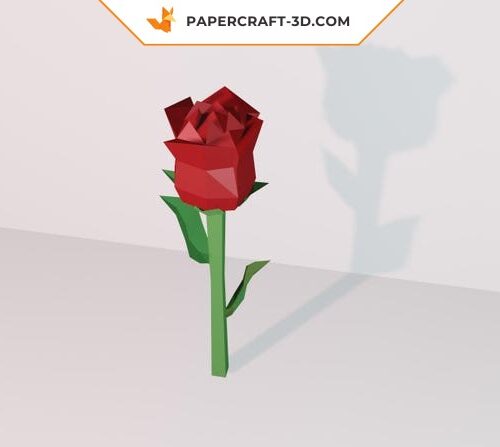 Rose rouge en papier papercraft 3D