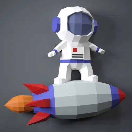 Papercraft astronauta su razzo in origami 3D