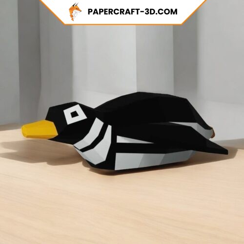 Papercraft de pingouin allongé en origami 3D