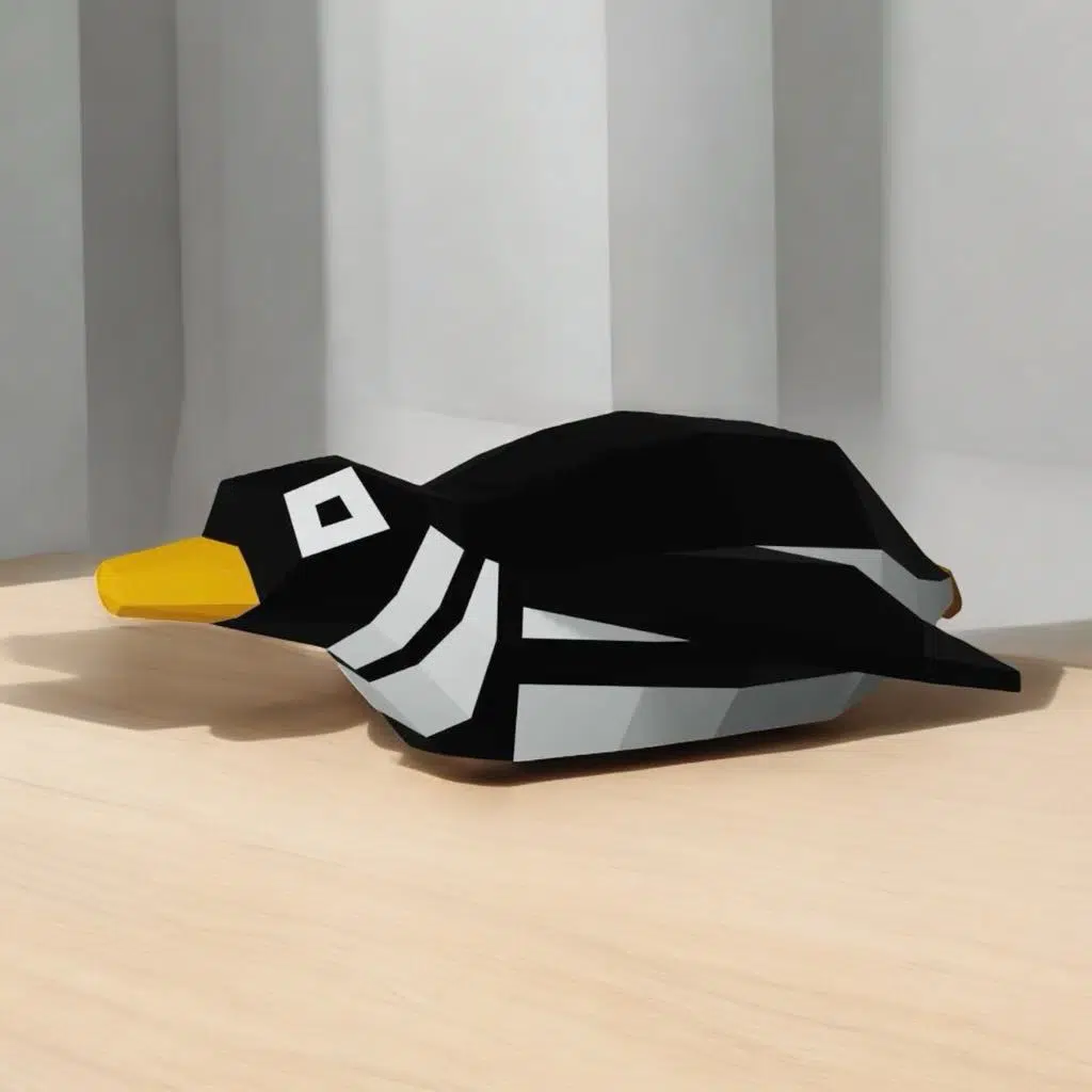 Papercraft de pingouin allongé en origami 3D