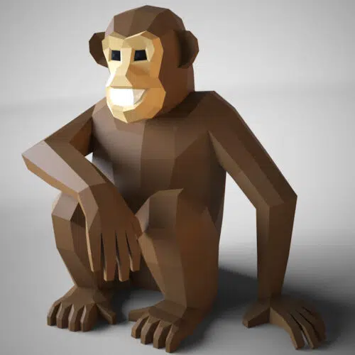 Papercraft mono chimpancé sentado en origami 3D