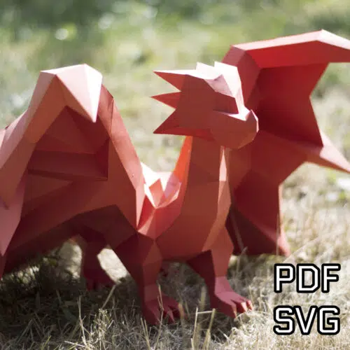 Papercraft de petit dragon rouge complet en origami 3D