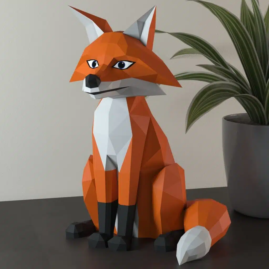Papercraft de renard assis en origami 3D