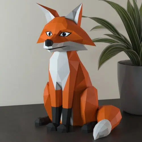 Papercraft de renard assis en origami 3D