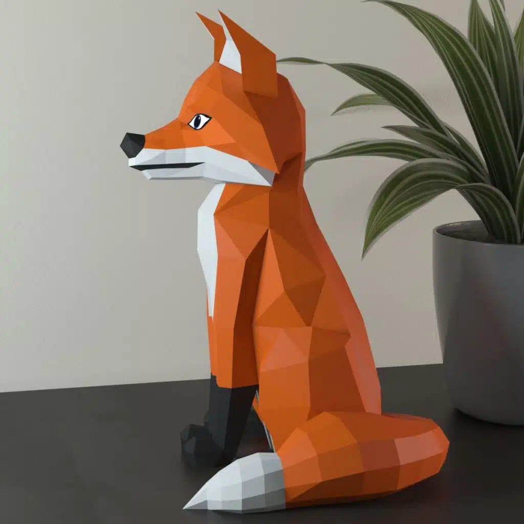 Papercraft de renard assis en origami 3D