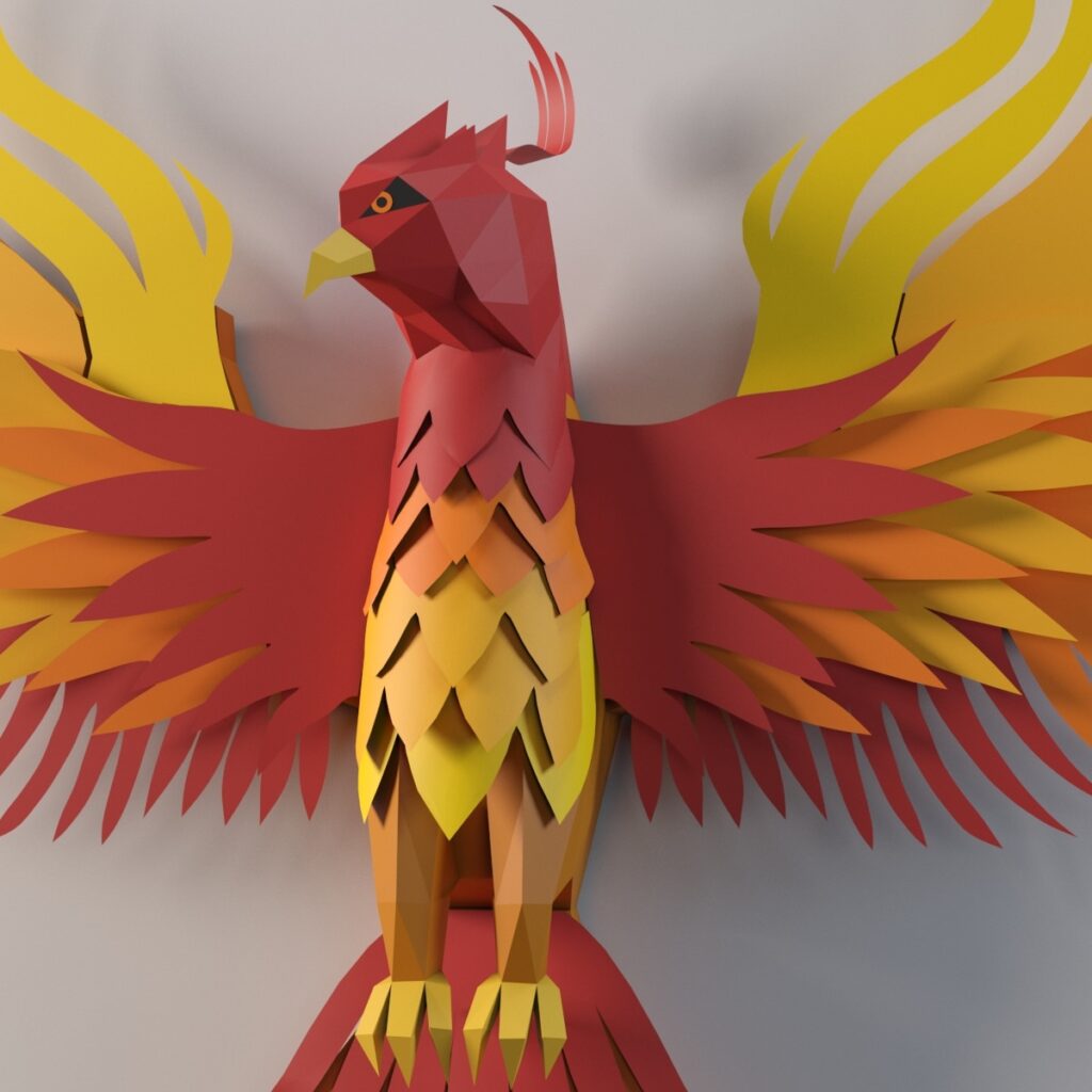 Papercraft phoenix in 3D origami