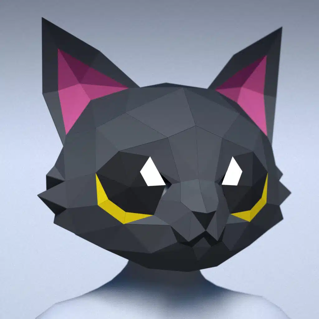 Papercraft de masque chat noir en origami 3D