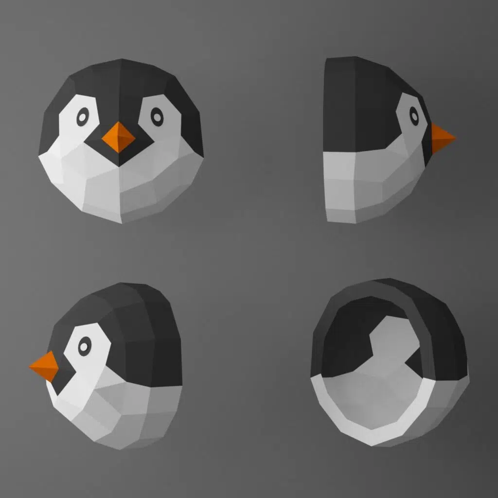 Papercraft de tête de pingouin en origami 3D