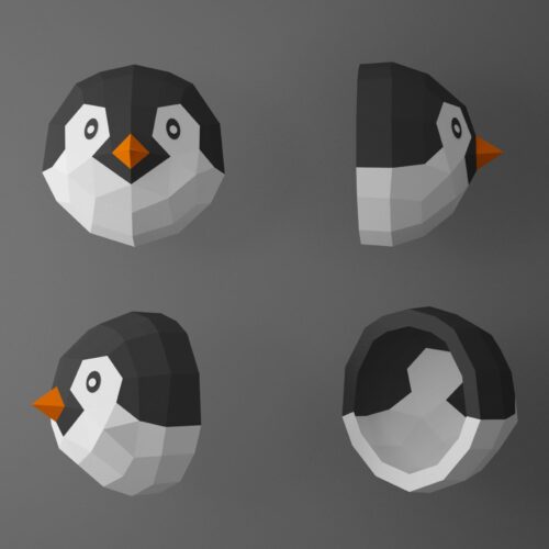 Papercraft de tête de pingouin en origami 3D