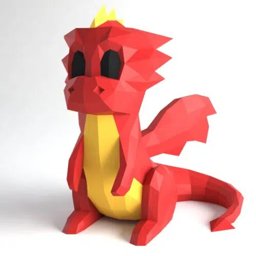 Papercraft de petit dragon mignon en origami 3D