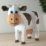 Papercraft mucca cartoon in origami 3D