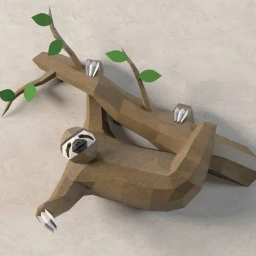 Papercraft bradipo su ramo in origami 3D
