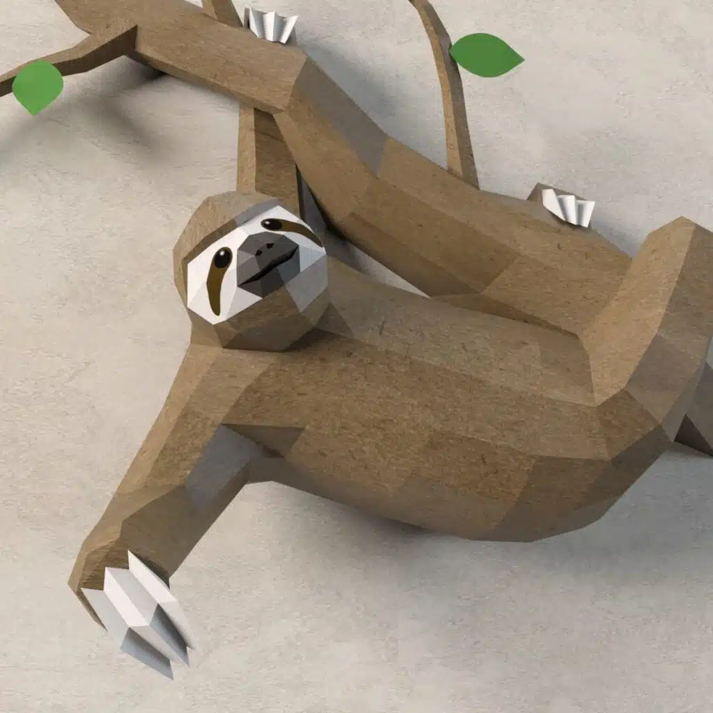 Papercraft de paresseux sur branche en origami