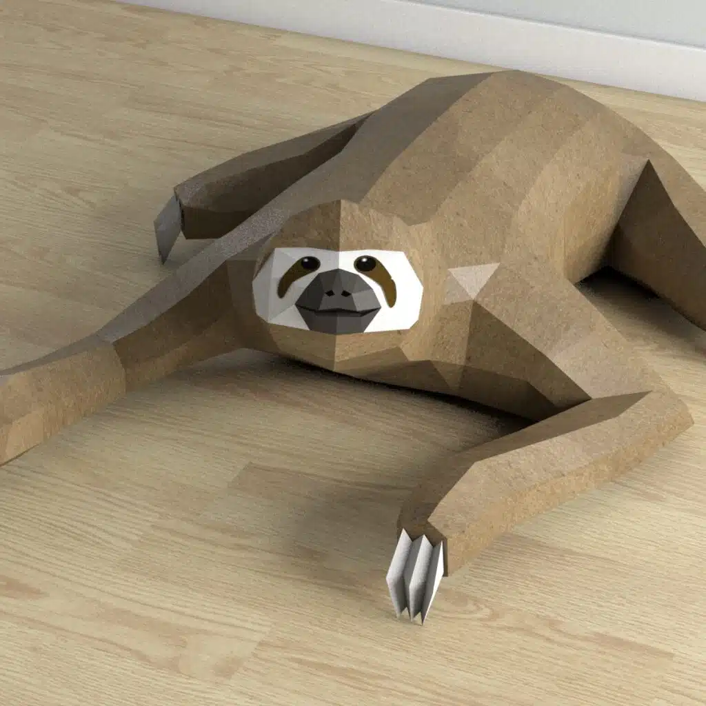 Papercraft de bicho-preguiça deitado em origami