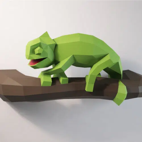 Papercraft camaleonte su ramo in origami 3D
