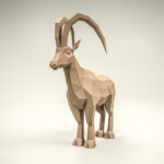 Papercraft ibex with large horns in 3D origami