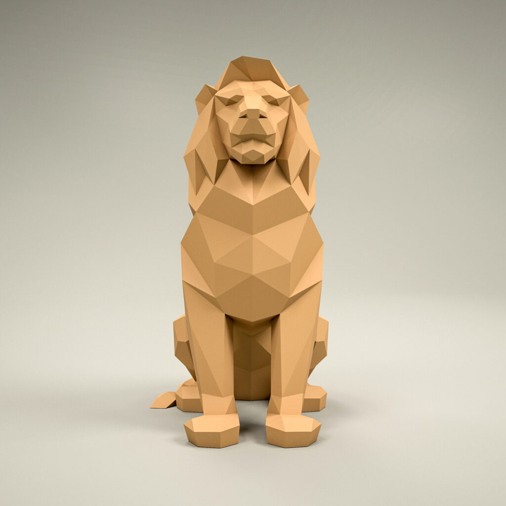 Papercraft de lion assis en origami 3D