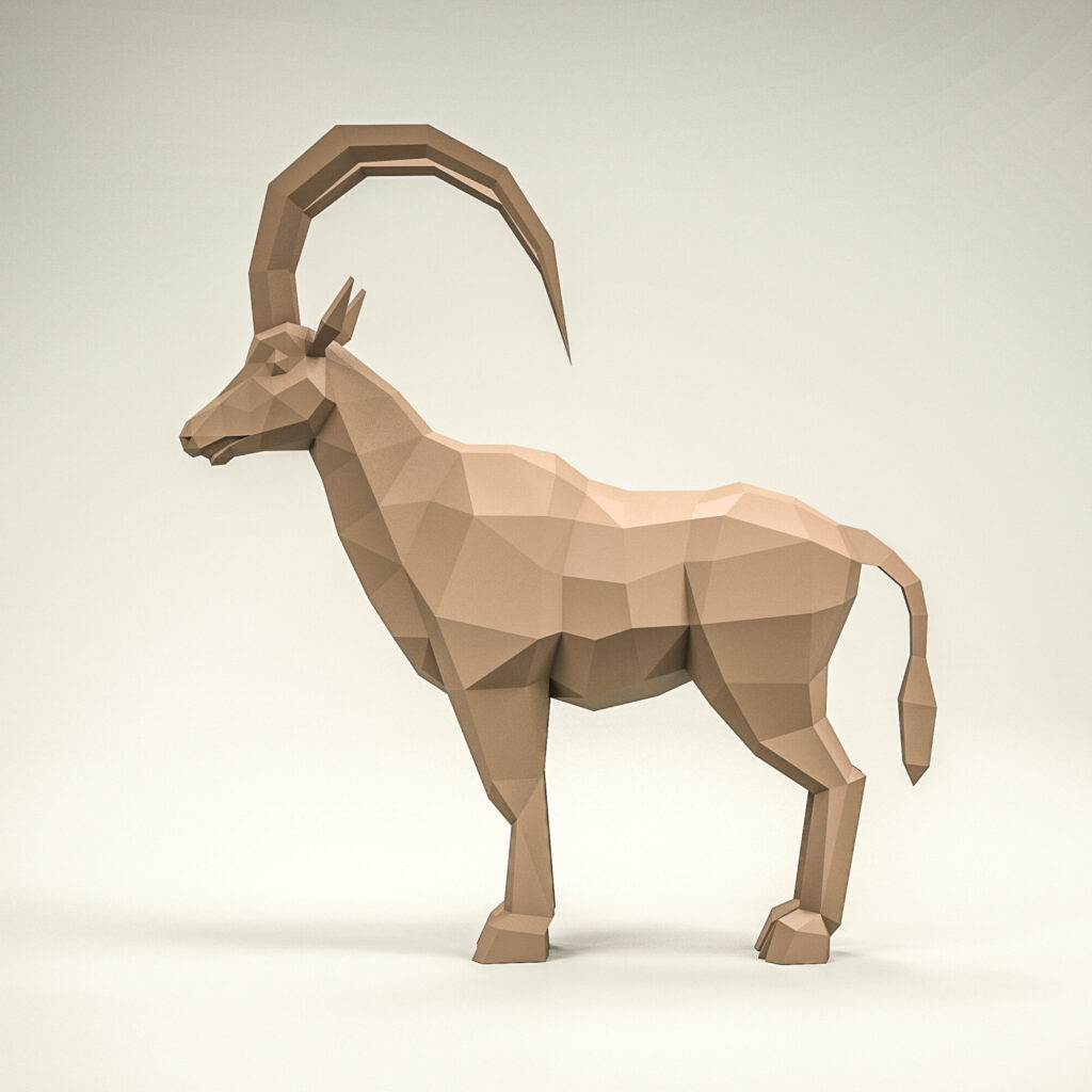Papercraft de bouquetin à grandes cornes en origami 3D