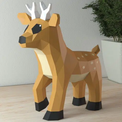 Papercraft de petit cerf  cartoon en origami 3D