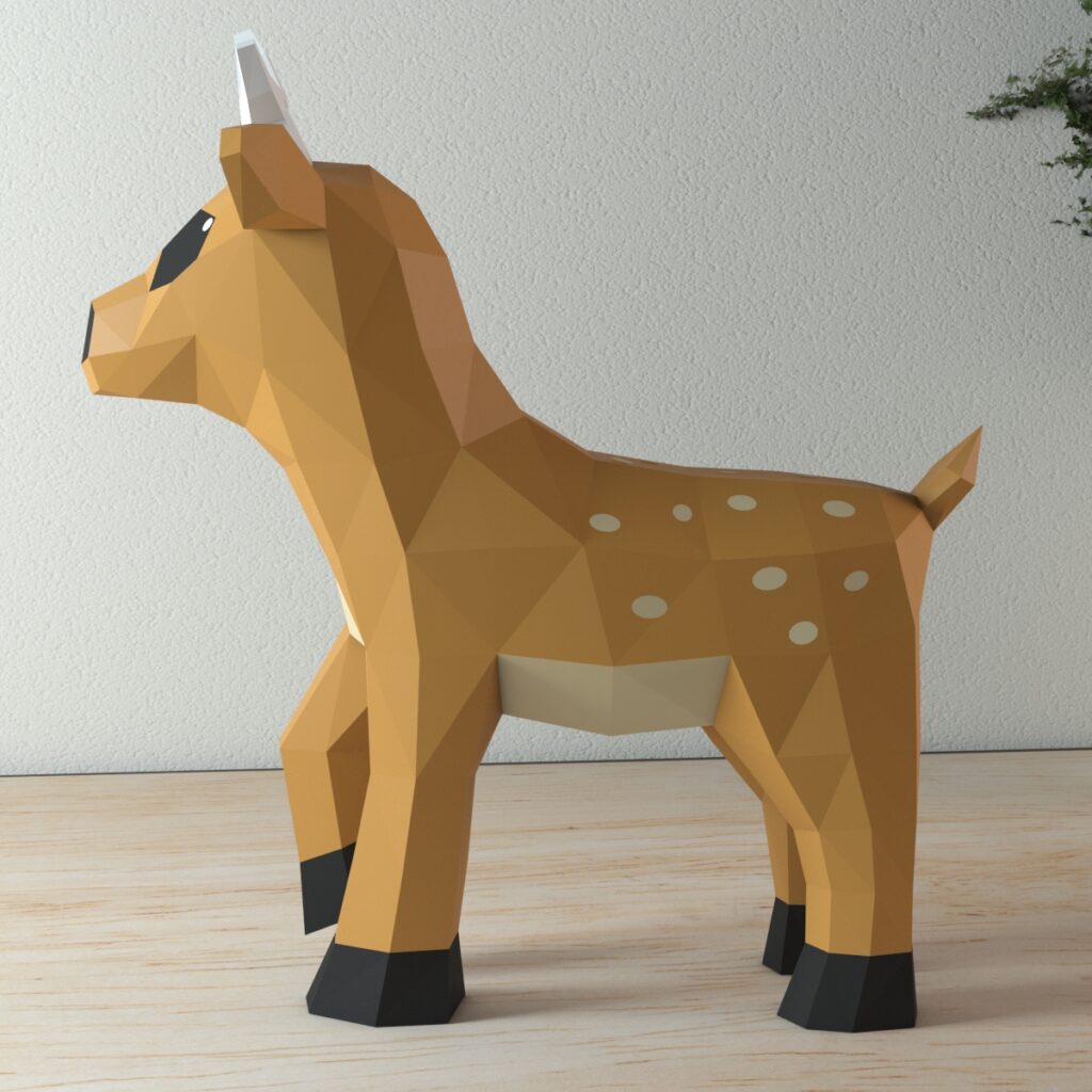 Papercraft di piccolo cervo cartoon in origami 3D
