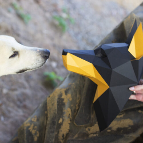 Papercraft tête de doberman murale en origami 3D
