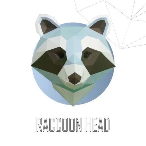 Papercraft de tête de raton laveur en origami 3D