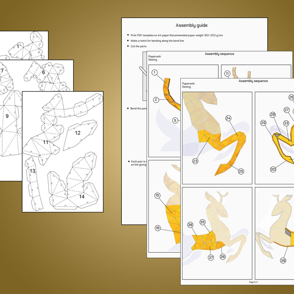 Papercraft de decoración mural de ciervo en origami 3D