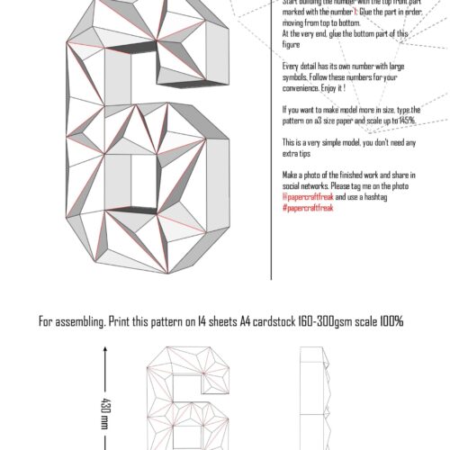 Chiffre 6 en papercraft 3D – modèle PDF à imprimer pour anniversaire et décoration