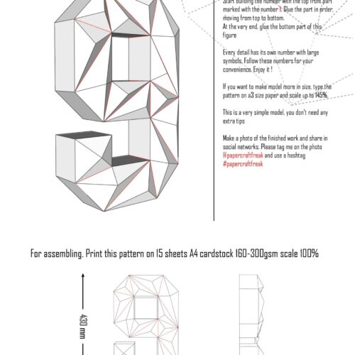 Chiffre 9 en papercraft 3D – modèle PDF à imprimer pour anniversaire et déco