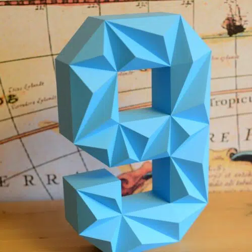 Chiffre 9 en papercraft 3D – modèle PDF à imprimer pour anniversaire et déco