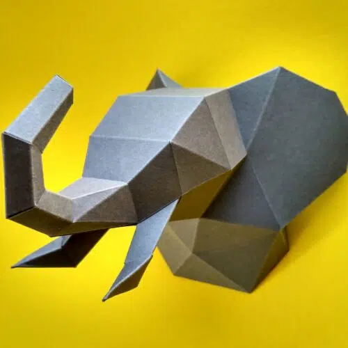 Petit trophée tête d’éléphant en papercraft 3D – modèle PDF à imprimer