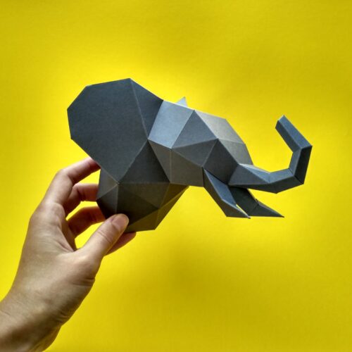 Petit trophée tête d’éléphant en papercraft 3D – modèle PDF à imprimer