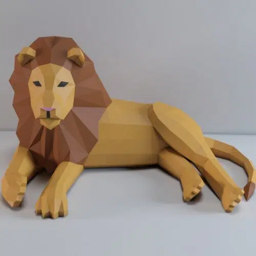 Petit lion allongé en papercraft 3D