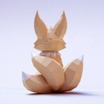 Petit renard Kitsune sur la lune en papercraft 3D