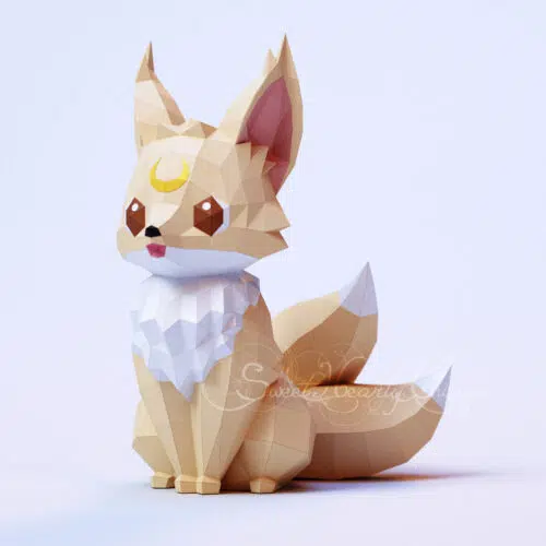 3d Papercraft Little Fox Kitsune Moon PDF SVG DXF Templates