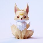Petit renard Kitsune sur la lune en papercraft 3D