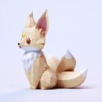 Petit renard Kitsune sur la lune en papercraft 3D