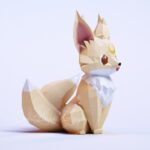 Petit renard Kitsune sur la lune en papercraft 3D