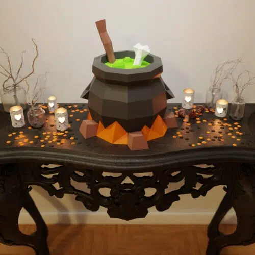 Papercraft Witch's Cauldron in 3D origami