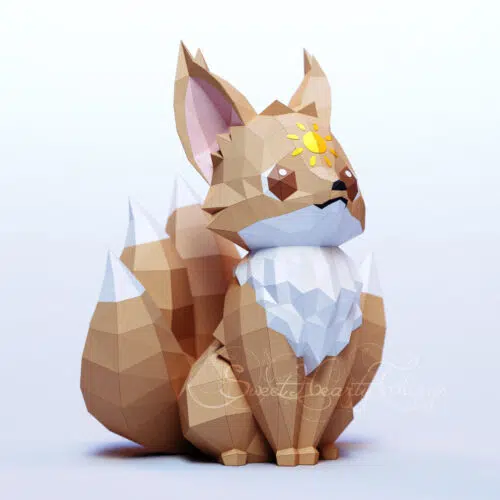 3d Papercraft Little Fox Kitsune Solar PDF SVG DXF Templates