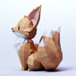 Petit renard Kitsune sur le soleil en papercraft 3D – modèle PDF, SVG et DXF