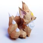 Petit renard Kitsune sur le soleil en papercraft 3D – modèle PDF, SVG et DXF