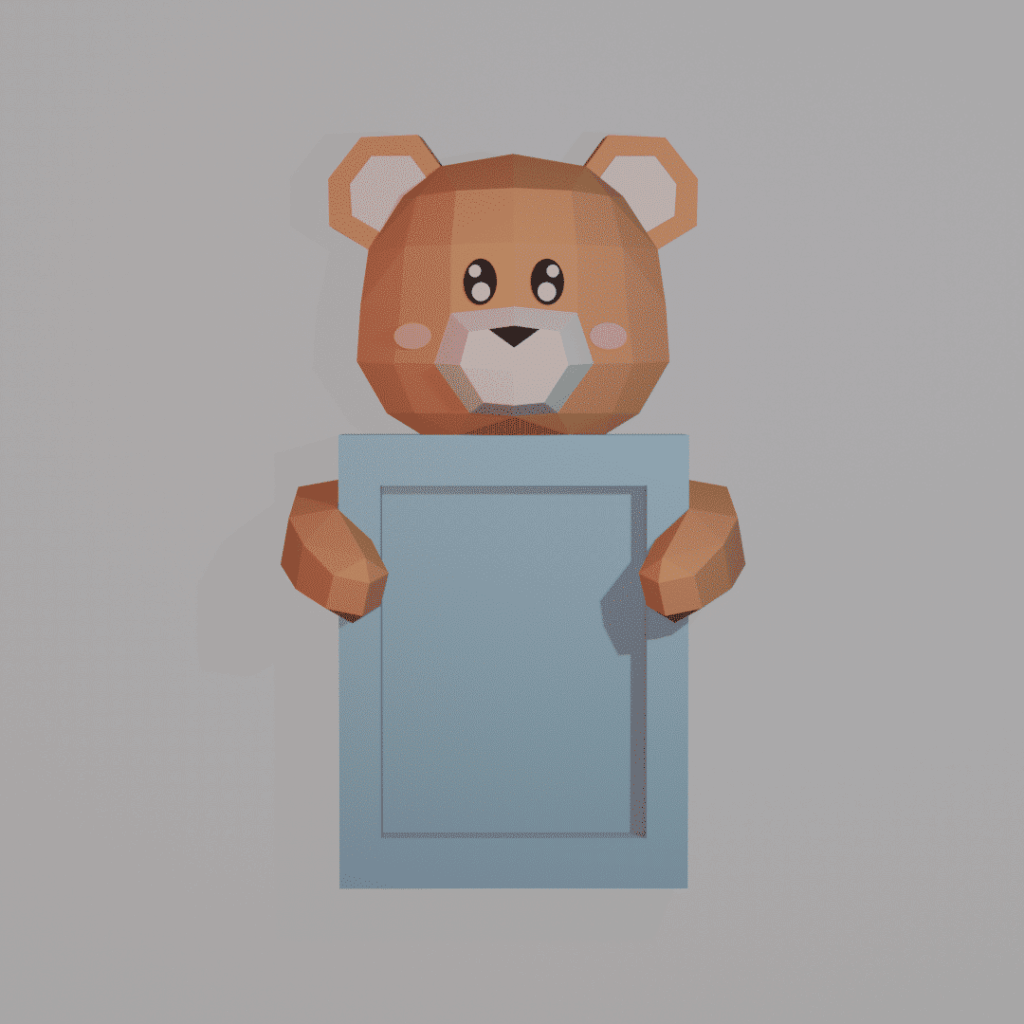Cadre photo d'un ourson en papercraft 3D